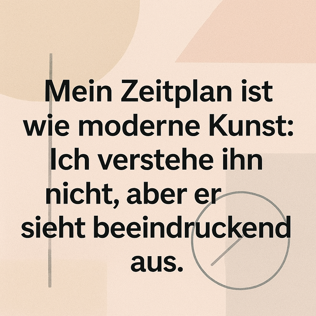 Mein Zeitplan ist wie moderne Kunst: Ich verstehe ihn nicht, aber er sieht beeindruckend aus.