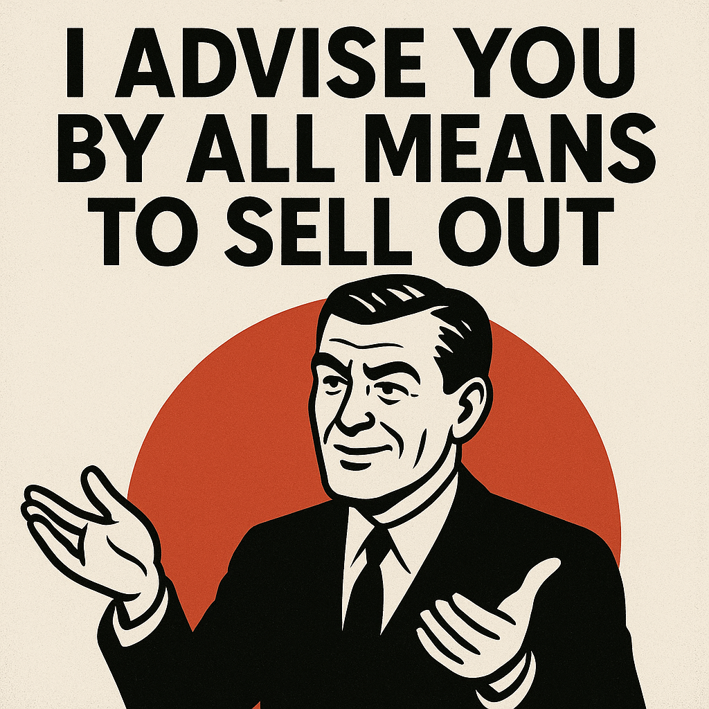 I advise you by all means to sell out.