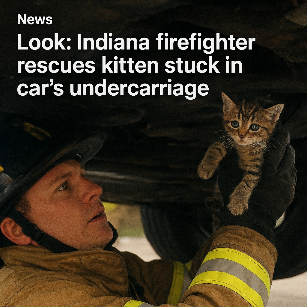 Look: Indiana firefighter rescues kitten stuck in car's undercarriage