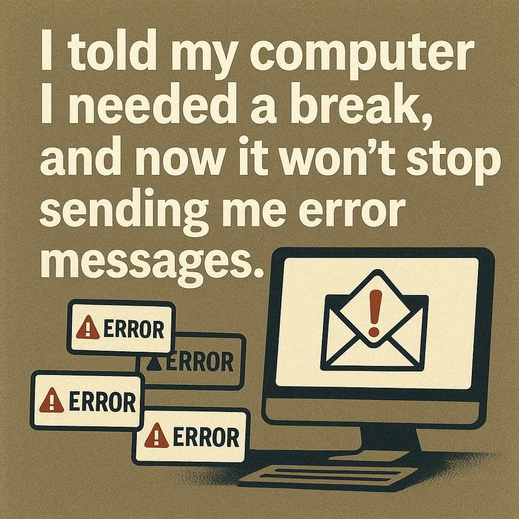 I told my computer I needed a break, and now it won’t stop sending me error messages.