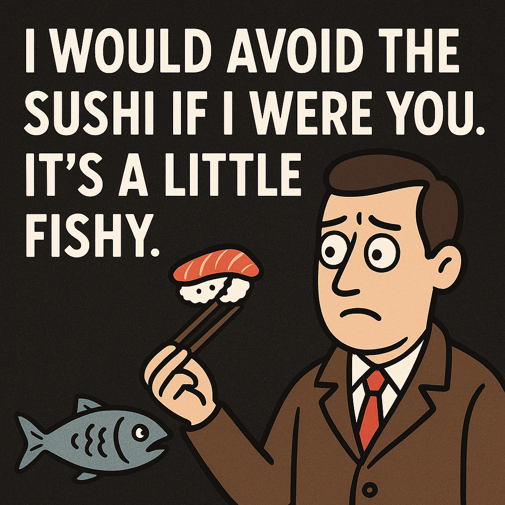 I would avoid the sushi if I were you. It’s a little fishy.