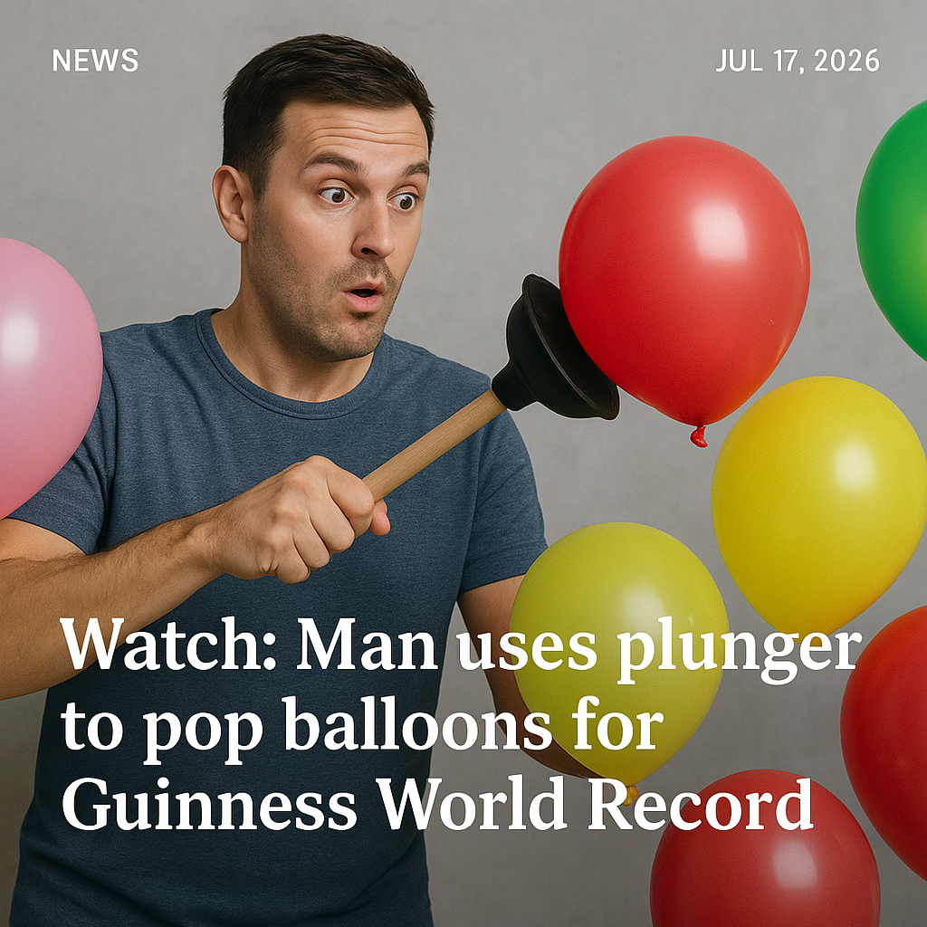Watch: Man uses plunger to pop balloons for Guinness World Record