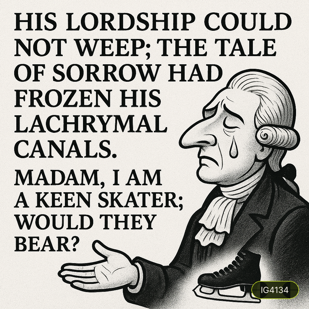 His Lordship could not weep; the tale of sorrow had frozen his lachrymal canals. Madam, I am a keen skater; would they bear?