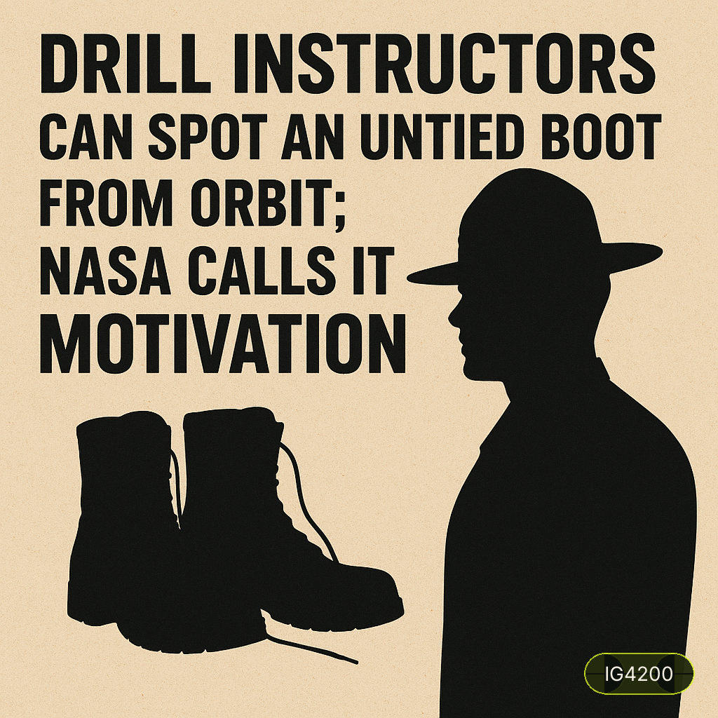 Drill instructors can spot an untied boot from orbit; NASA calls it “motivation.”