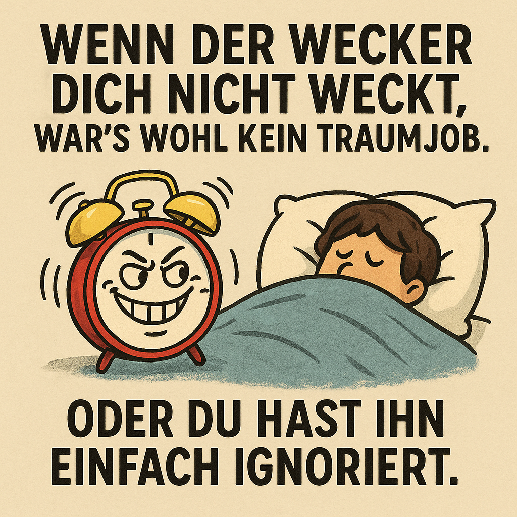 Wenn der Wecker dich nicht weckt, war's wohl kein Traumjob. Oder du hast ihn einfach ignoriert.